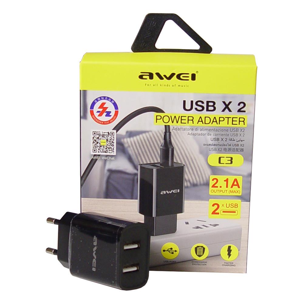 Зарядное устройство Awei 7658 2 USB 2,1 А Черный (5905b900) - фото 3