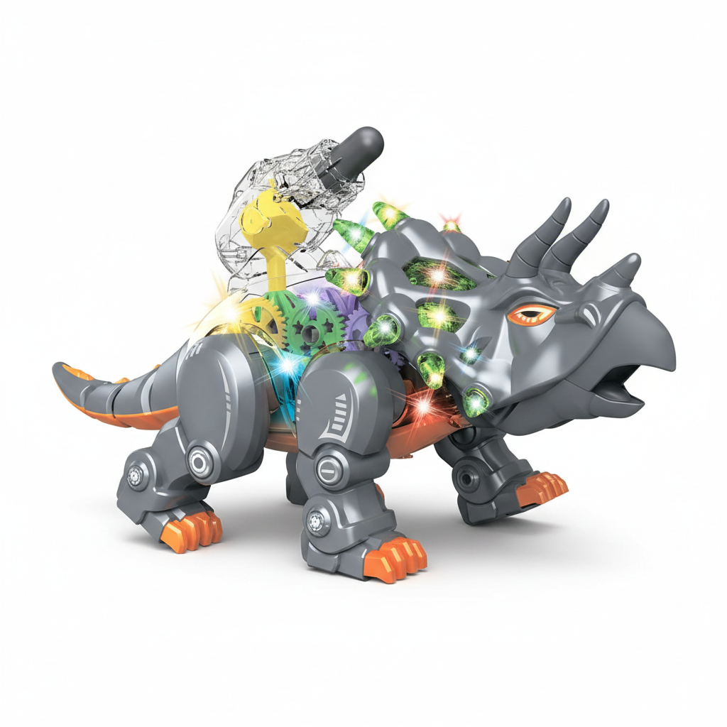 Интерактивная игрушка динозавр WToys Трицератопс TK-14638 с озвучиванием украинским светом и движением Серый