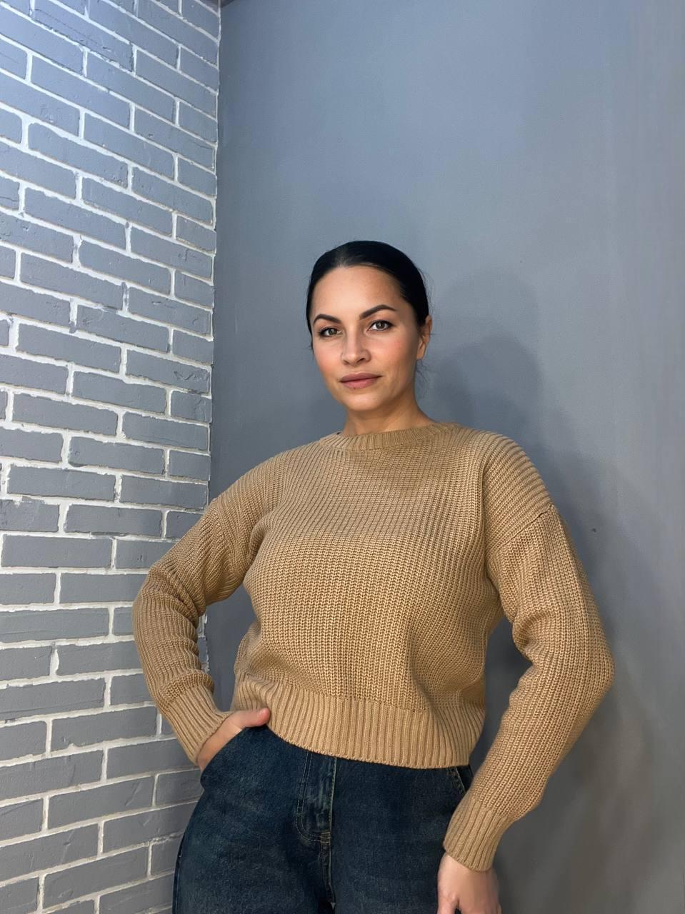 Свитер женский MIX RAY 6716 простой короткий базовый однотонный OS Бежевый (1234) - фото 1