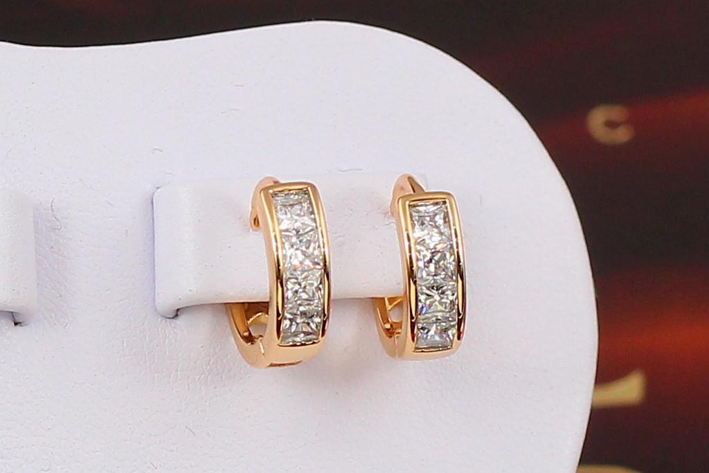 Сережки кільця Хuping Jewelry Квадратне каміння 1,3 см Золотистий (1738171070)