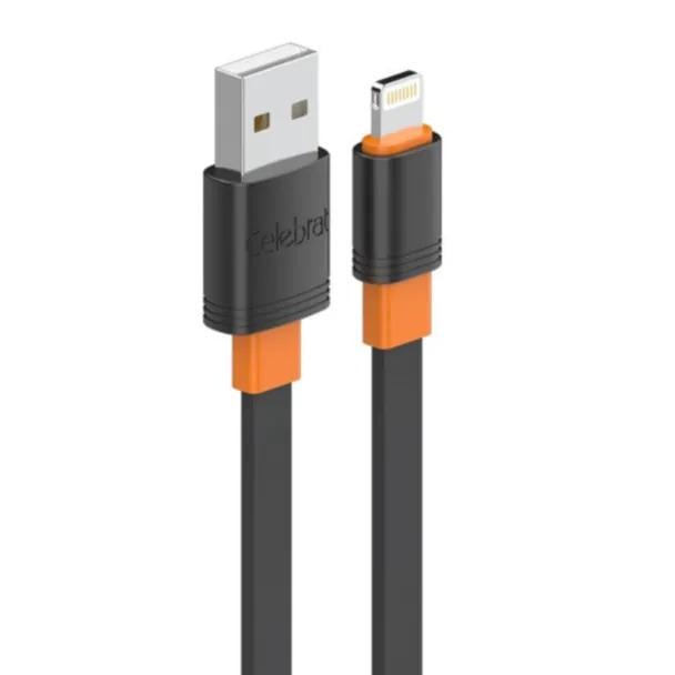 Кабель на айфон Celebrat CB-33 USB - Lightning, 3А, Черный с оранжевым (1010945-BlackO)