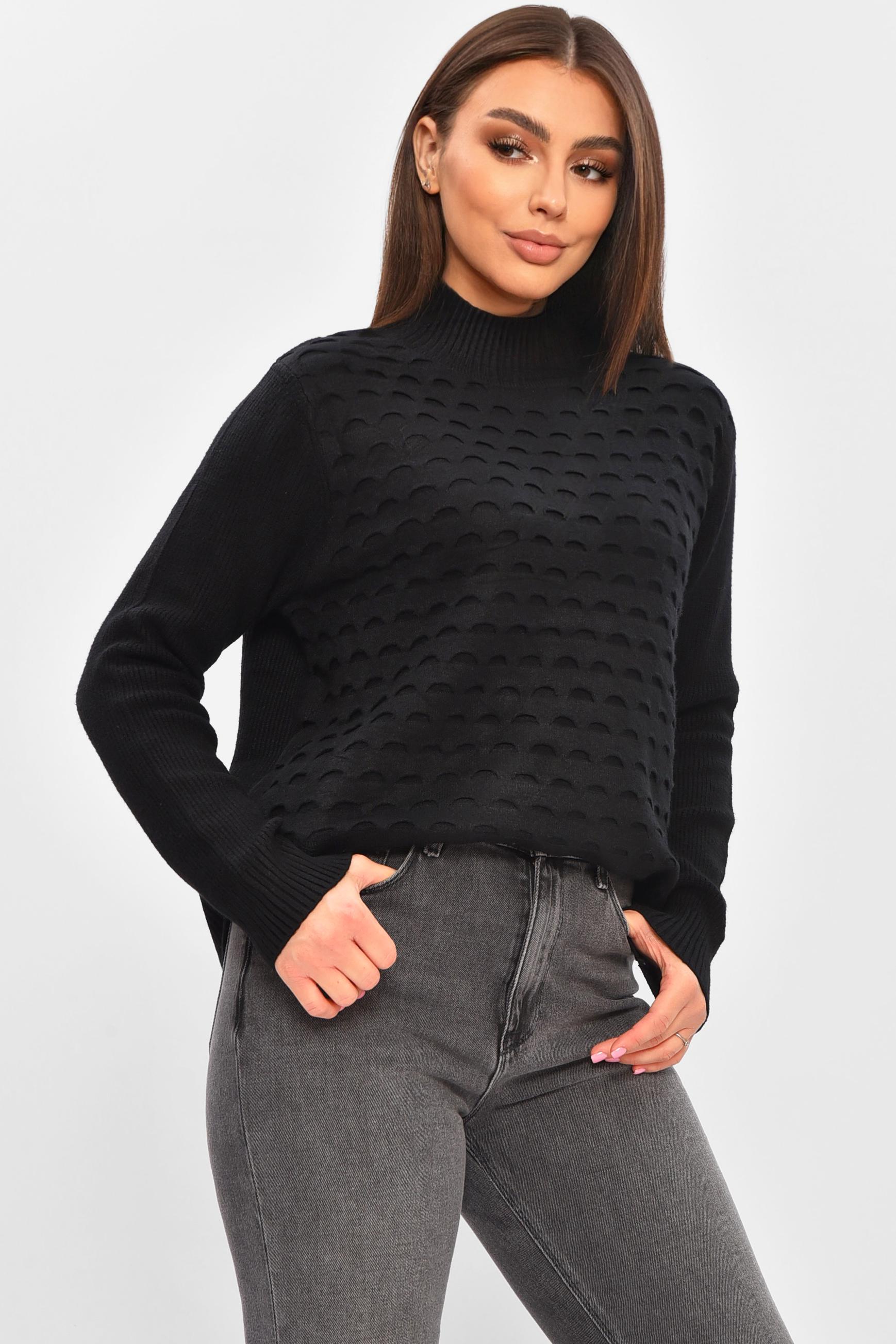 Свитер женский 206597 однотонный XL-2XL Черный (206597_!335379_48-50)