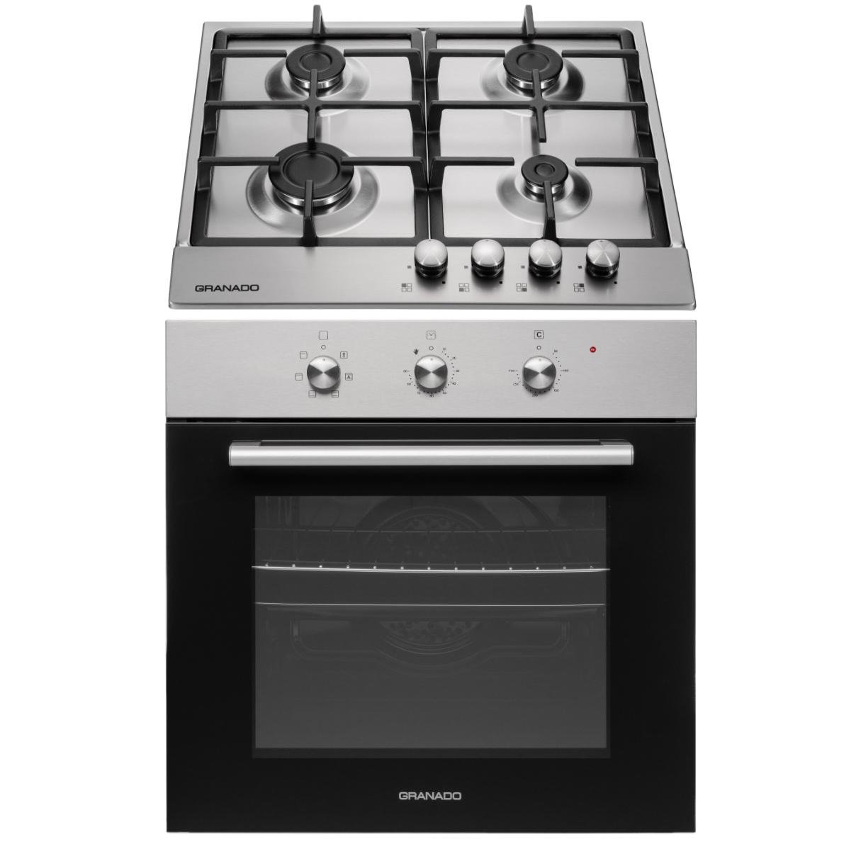 Комплект Granado духова шафа електрична GEO 61-0200 Inox та варильна поверхня газова GGH 61-104 Inox