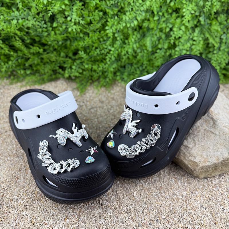 Крокси жіночі сабо на платформі з джибітсами Е-00073-361 p. 40 25,5 см Чорний (107242509)