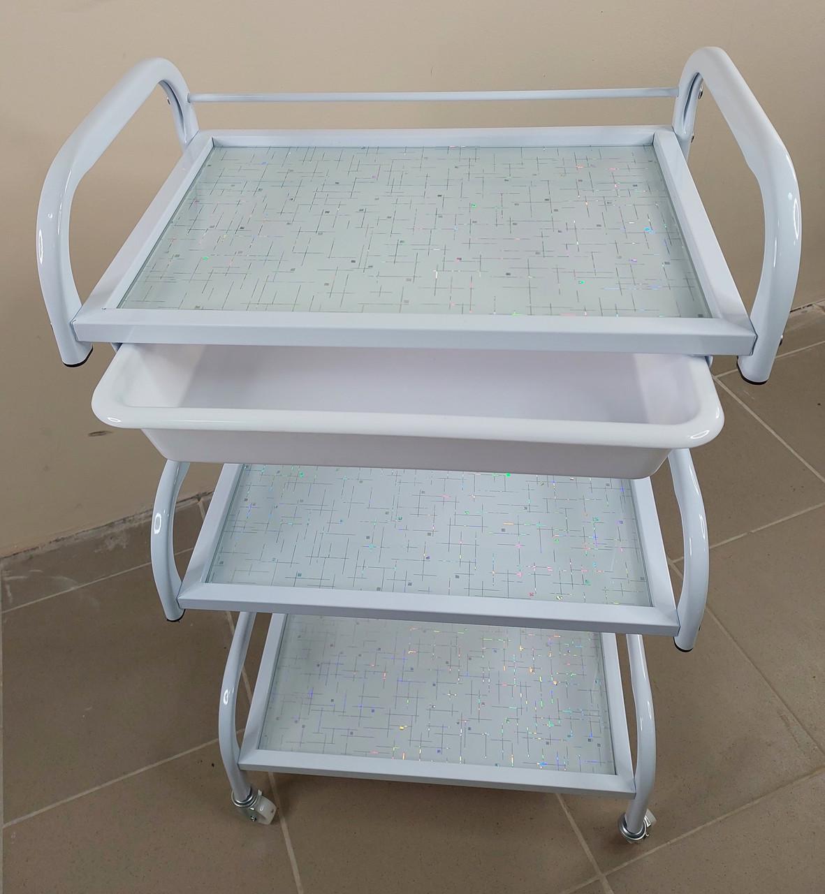 Коляска косметологическая на 3 полочки ДенІС professional с выдвижным лотком Белый (1758973677) - фото 10