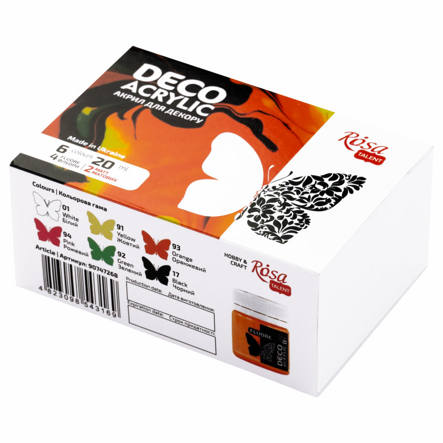 Набор акриловых красок ROSA Talent 6 цветов по 20 мл Флуоресцентный (90747268)