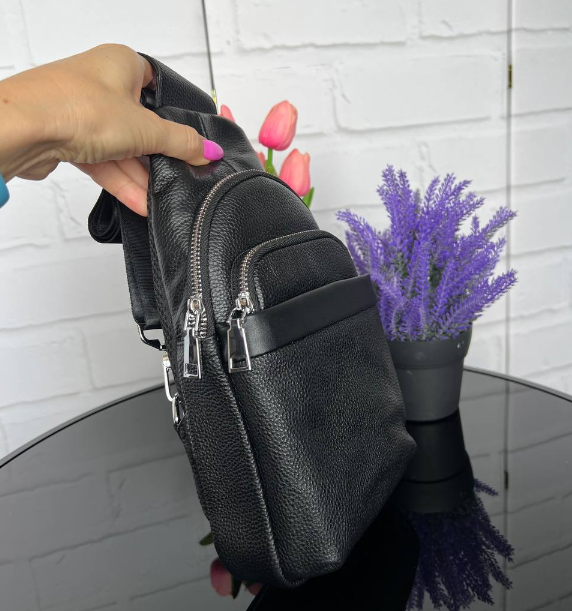 Сумка слинг кожаная мужская через плечо качественная из натуральной кожи Черный - фото 6 Сумка слинг кожаная мужская через плечо качественная из натуральной кожи Черный - фото 6