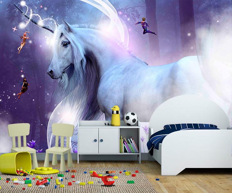 Фотообои 3D для детской комнаты Единорог и феи