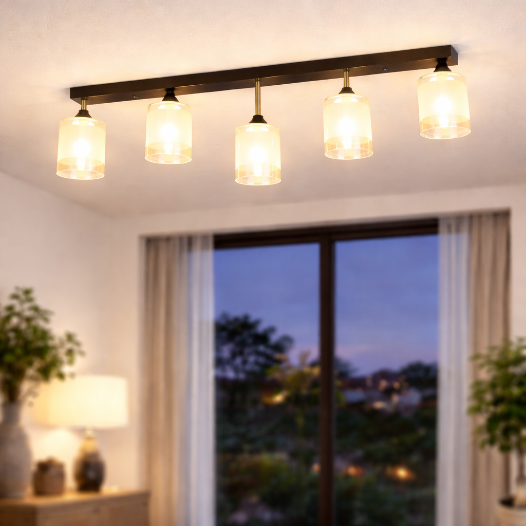 Люстра Valeso з лінійним металевим каркасом під пʼять ламп Е27 Чорний/Бронзовий (B K2345/5 BK+AB)