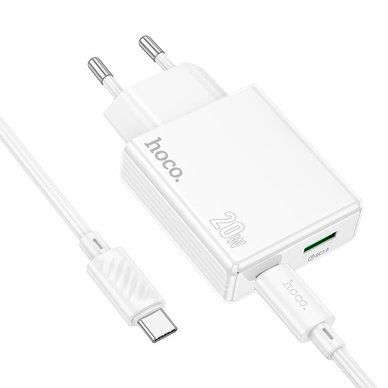Зарядное устройство Hoco C142A USB-C/USB-A 20 Вт быстрая зарядка PD/QC в наборе Type-C to Type-C Белый (30142048)