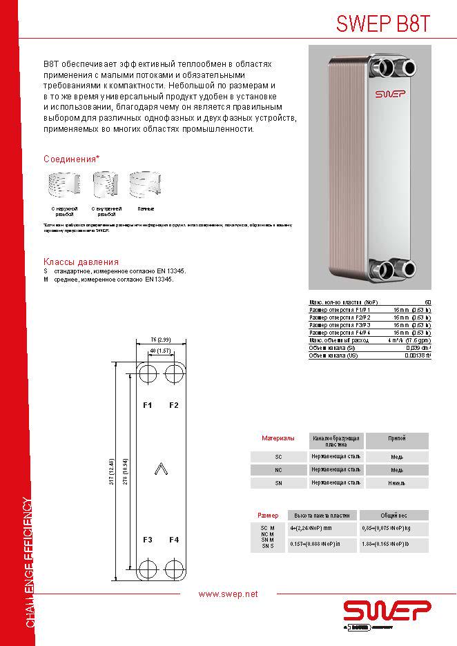 Паяный теплообменник Swep B8THx20/1P-SC-M 4x3/4"&16 - фото 2