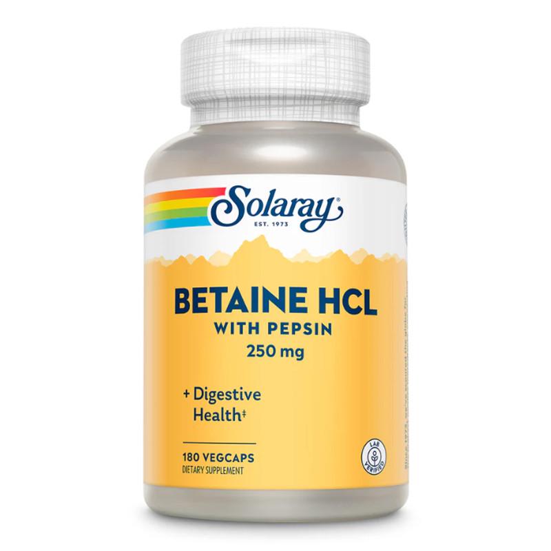 Бетаїн гідрохлорид з пепсином Solaray Betaine HCl with Pepsin 250 mg 180 вега-капс. (20057-01)