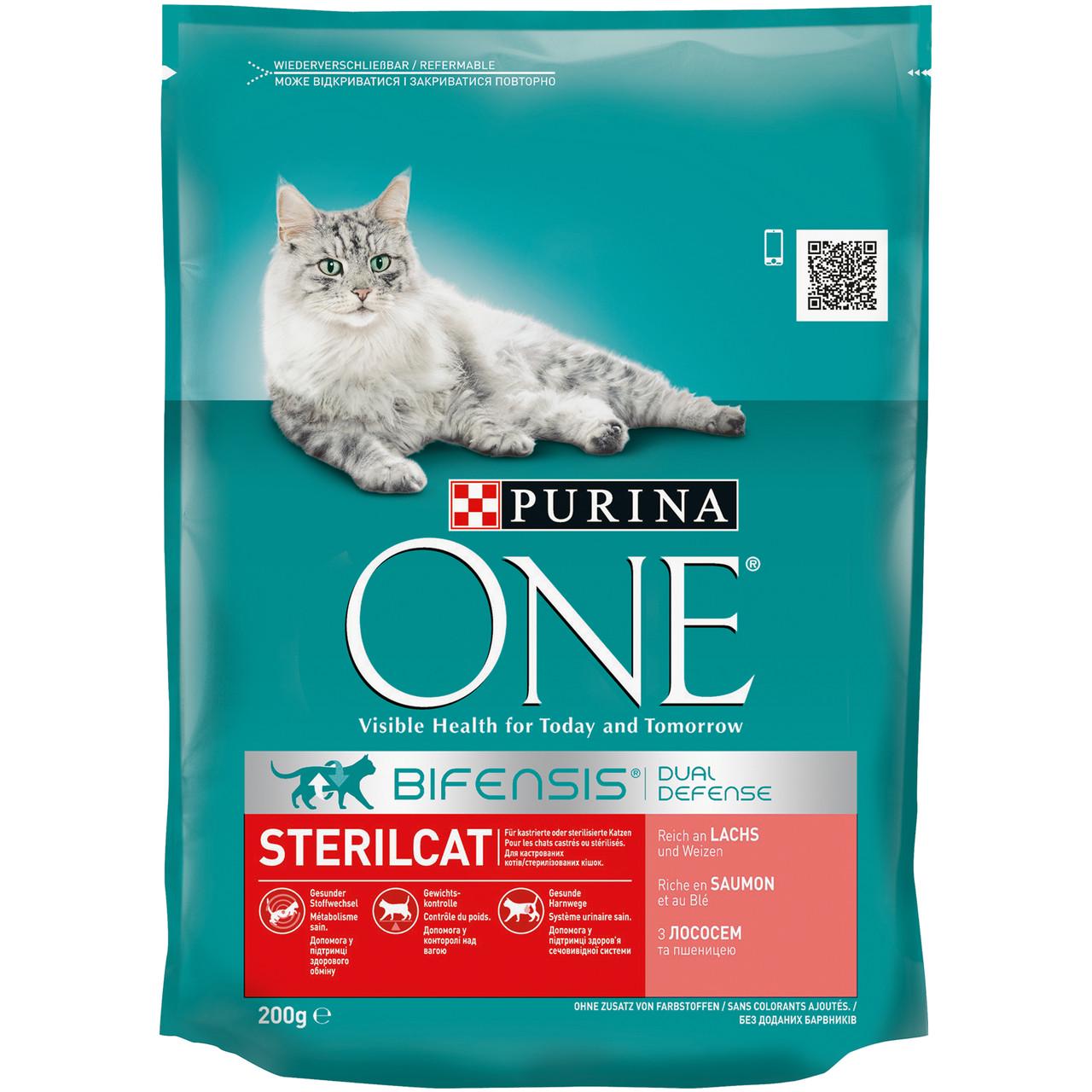 Сухий корм для стерилізованих котів Purina One Sterilcat з лососем та пшеницею 200 г (7613034765239) - фото 1 Сухий корм для стерилізованих котів Purina One Sterilcat з лососем та пшеницею 200 г (7613034765239) - фото 1
