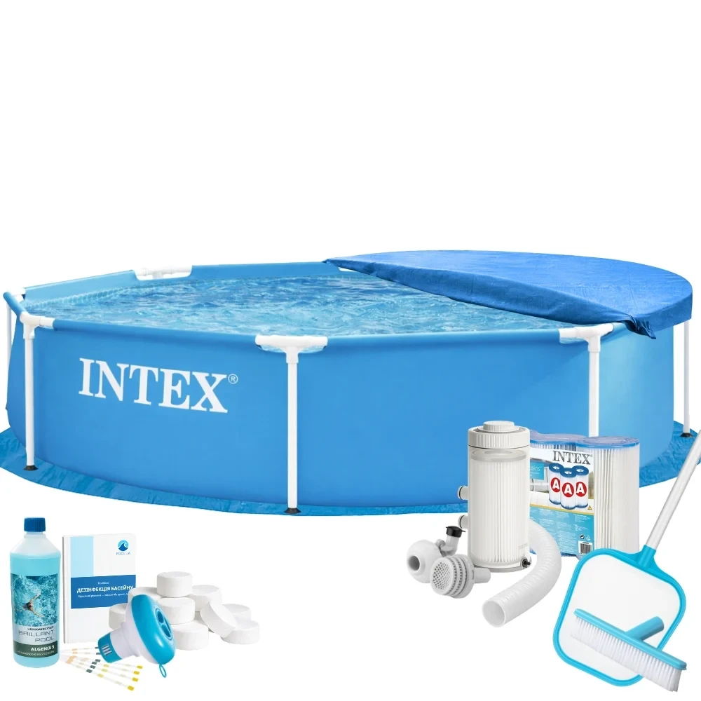 Басейн каркасний круглий Intex 28205 9в1 244х51 см з фільтром/аксессуарами/хімією Синій (147-9-28205-9 MaxPro)