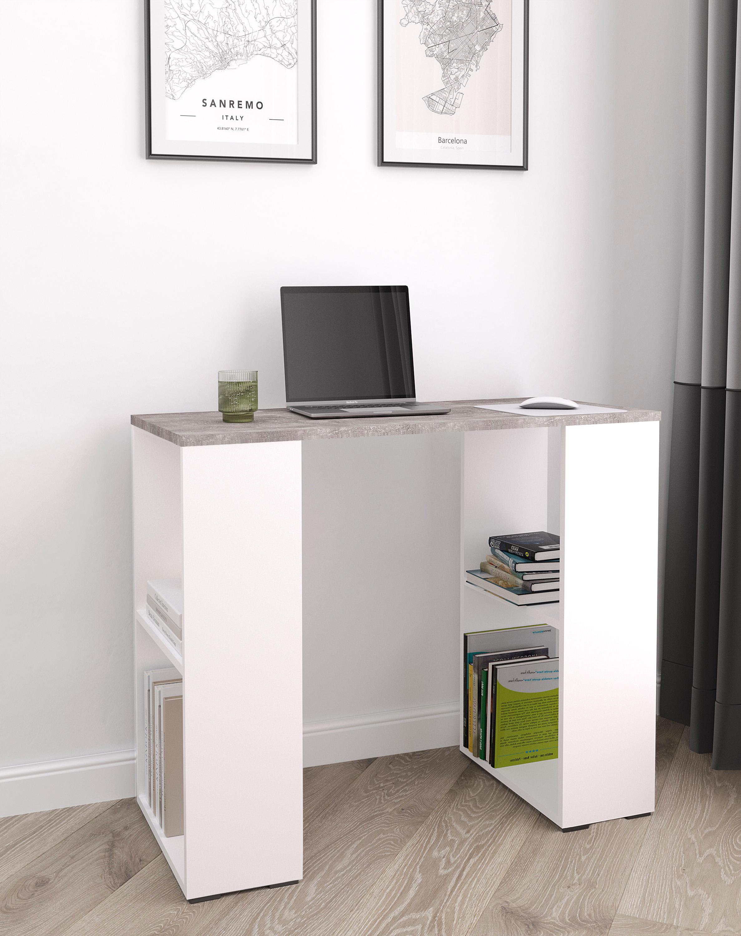 Компьютерный стол с полками S-11 900x750x400 мм Бетон/Белый - фото 1