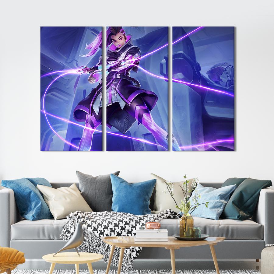 Картина на холсте триптих Сомбра героиня игры Overwatch 78x48 см (1427-31)