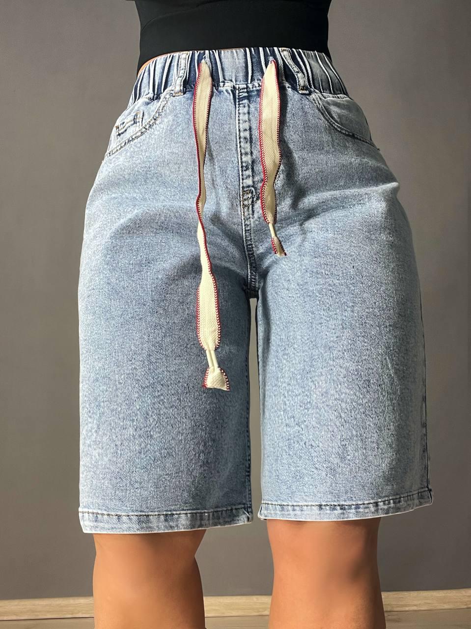 Шорты женские джинсовые Vanver 8202 бермуды с резинкой стрейчевые р. 33 Голубой (4186)