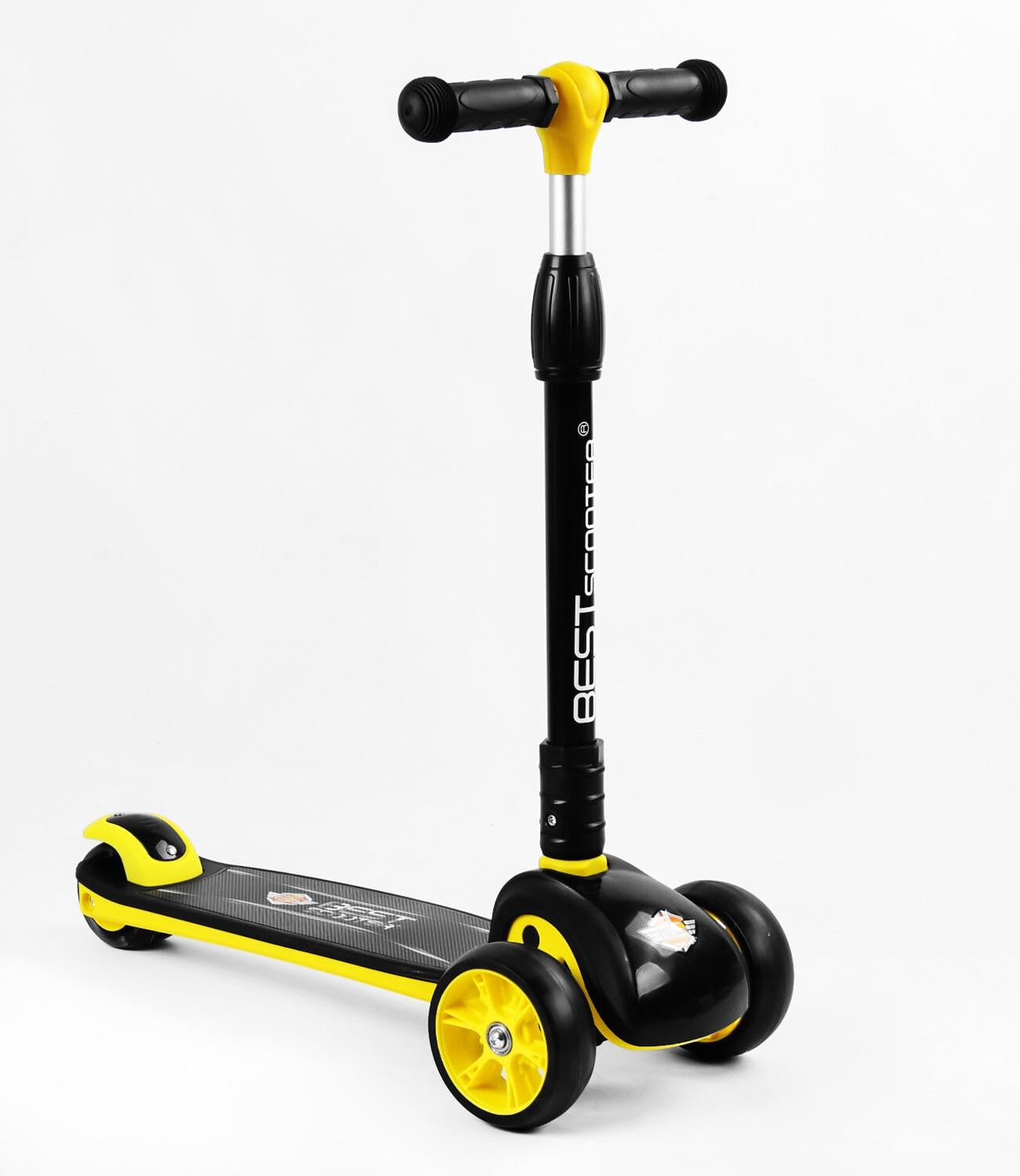 Самокат трехколесный Best Scooter складной колеса PU со светом Black/yellow (105389)