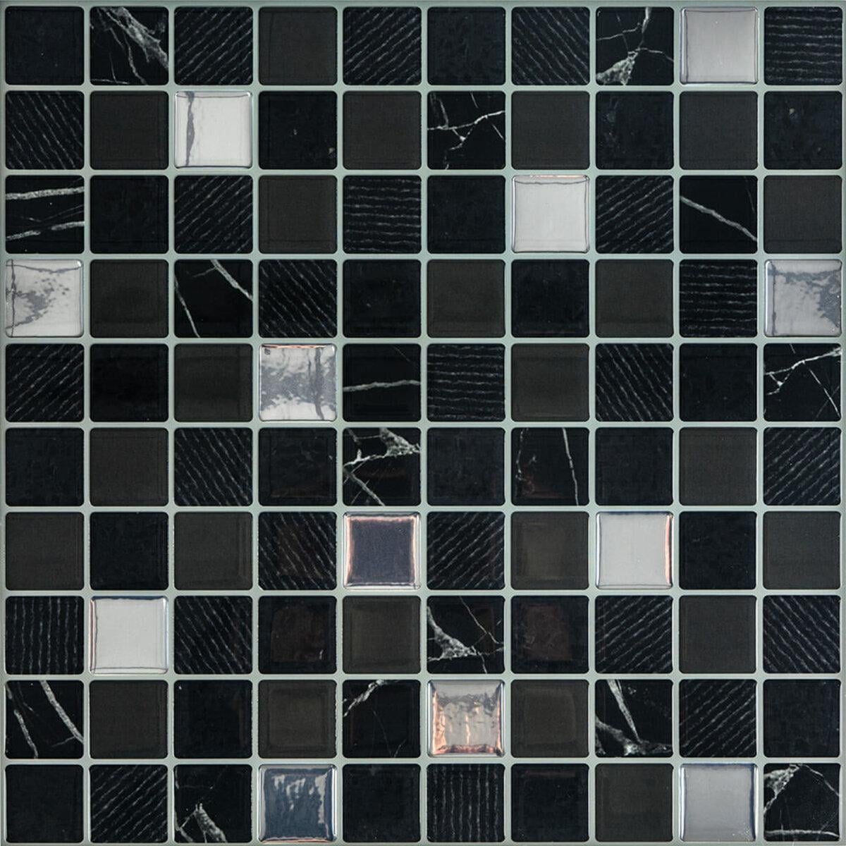 Плитка самоклеящаяся полиуретановая Sticker Wall мозаика D 305x305x1 мм Черно-белый (3DPanda-1149)