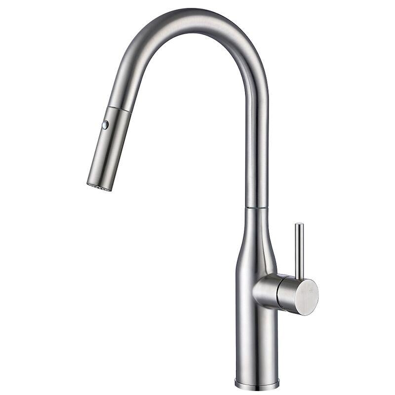 Смеситель кухонный KOER KI-70004-02 с выдвижным изливом нержавеющая сталь (KR3385)