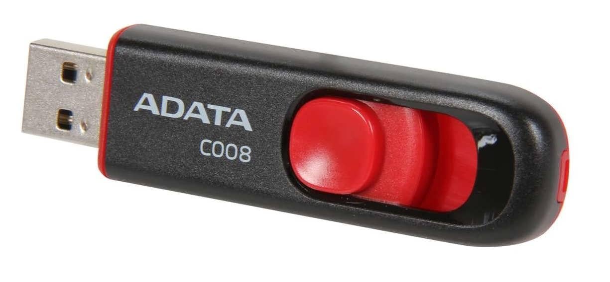 Флешка ADATA C008 USB 2.0 16 GB Чорний/Червоний (AC008-16G-RKD)