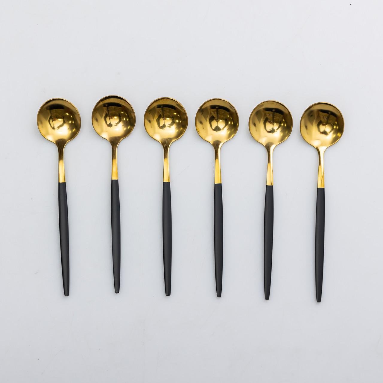 Набір чайних ложок із нержавіючої сталі 12,9 см 6 шт. Чорний/Золотий (6527) - фото 2 Набір чайних ложок із нержавіючої сталі 12,9 см 6 шт. Чорний/Золотий (6527) - фото 2