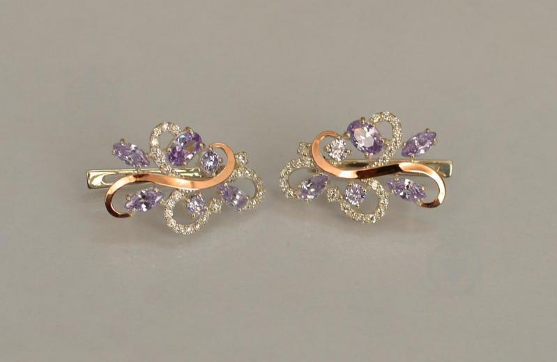 Серебряные серьги Sil с золотыми вставками 151s-14 Фиолет (Sil-1088)