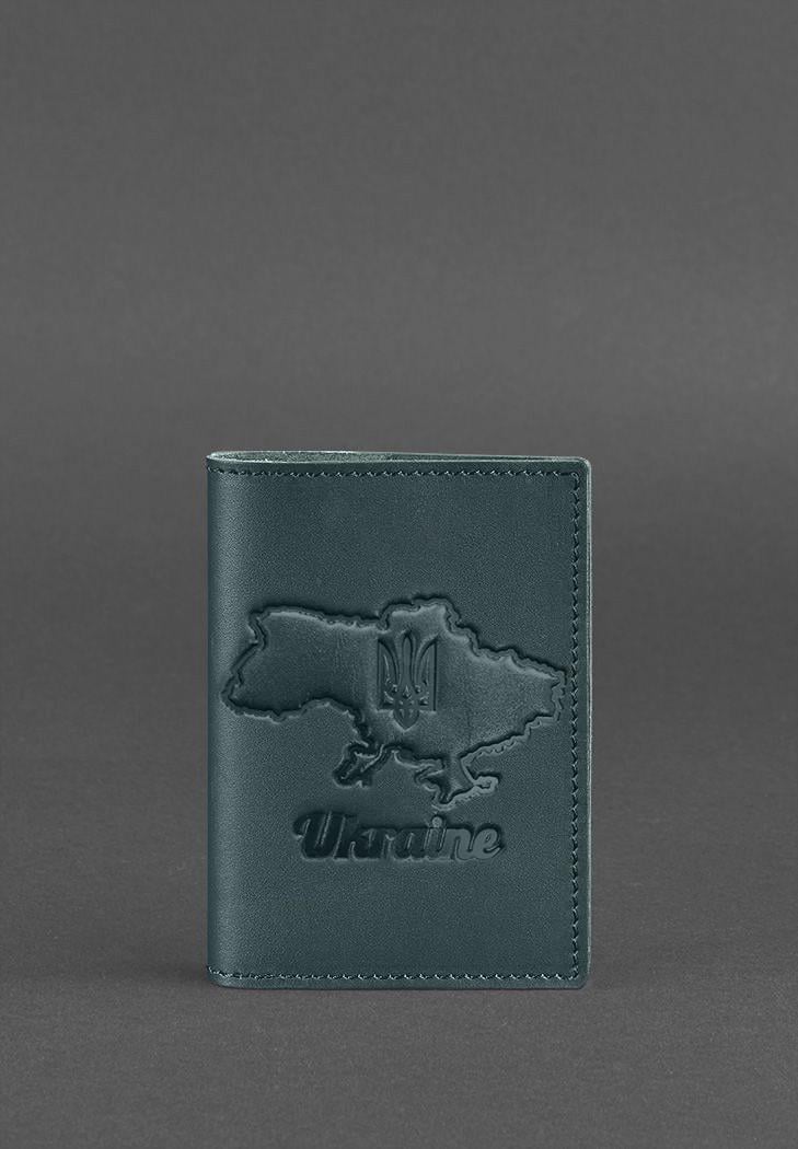 Обкладинка для паспорта шкіряна з карткою України краст Зелений (A-028052)