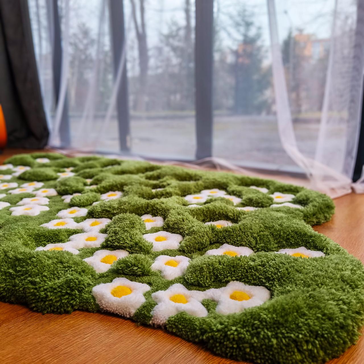 Килим ручної роботи з об'ємним візерунком Ромашкове поле 50х50 см - фото 3 Килим ручної роботи з об'ємним візерунком Ромашкове поле 50х50 см - фото 3