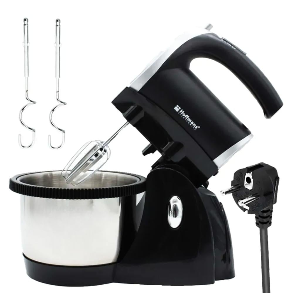 Миксер кухонный ручной 1000W Hoffmans HM-6630 6 режимов с вращающейся чашей 3 л и подставкой Черный (120.1858)
