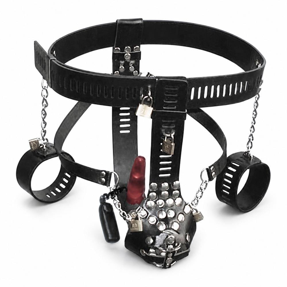 Пояс верности мужской Chastity Belt Handcuffs Vibrating Anal Plug Черный (1000013975)