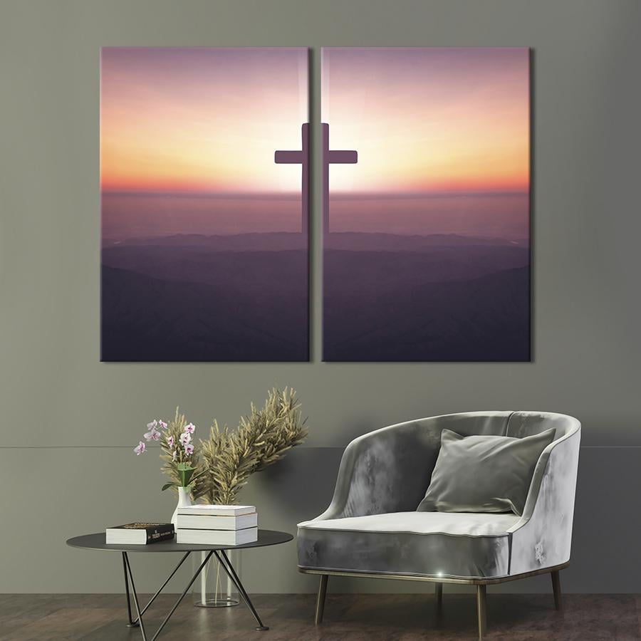 Картина Силуэт креста на фоне заката 71x51 см (1813-2)