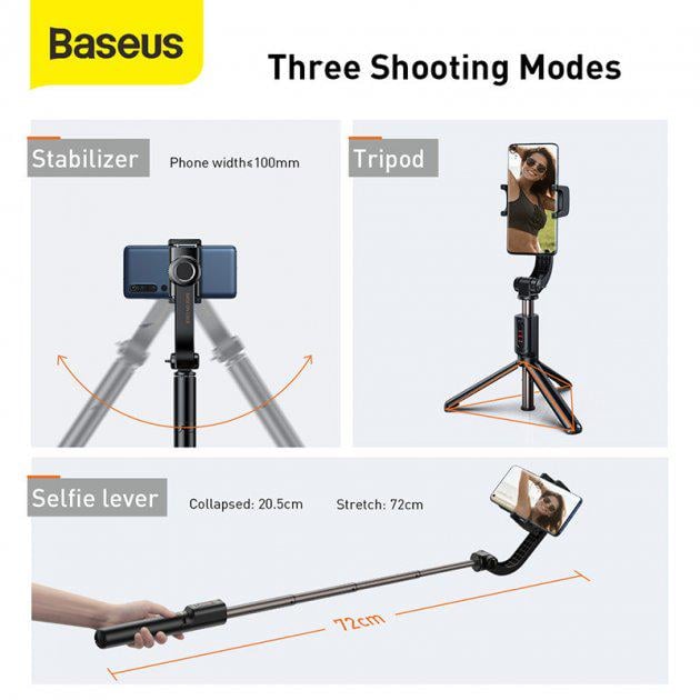 Стабилизатор-монопод Baseus Lovely Uniaxial Bluetooth Folding Stand Selfie Stabilizer 20-72 см Черный - фото 6