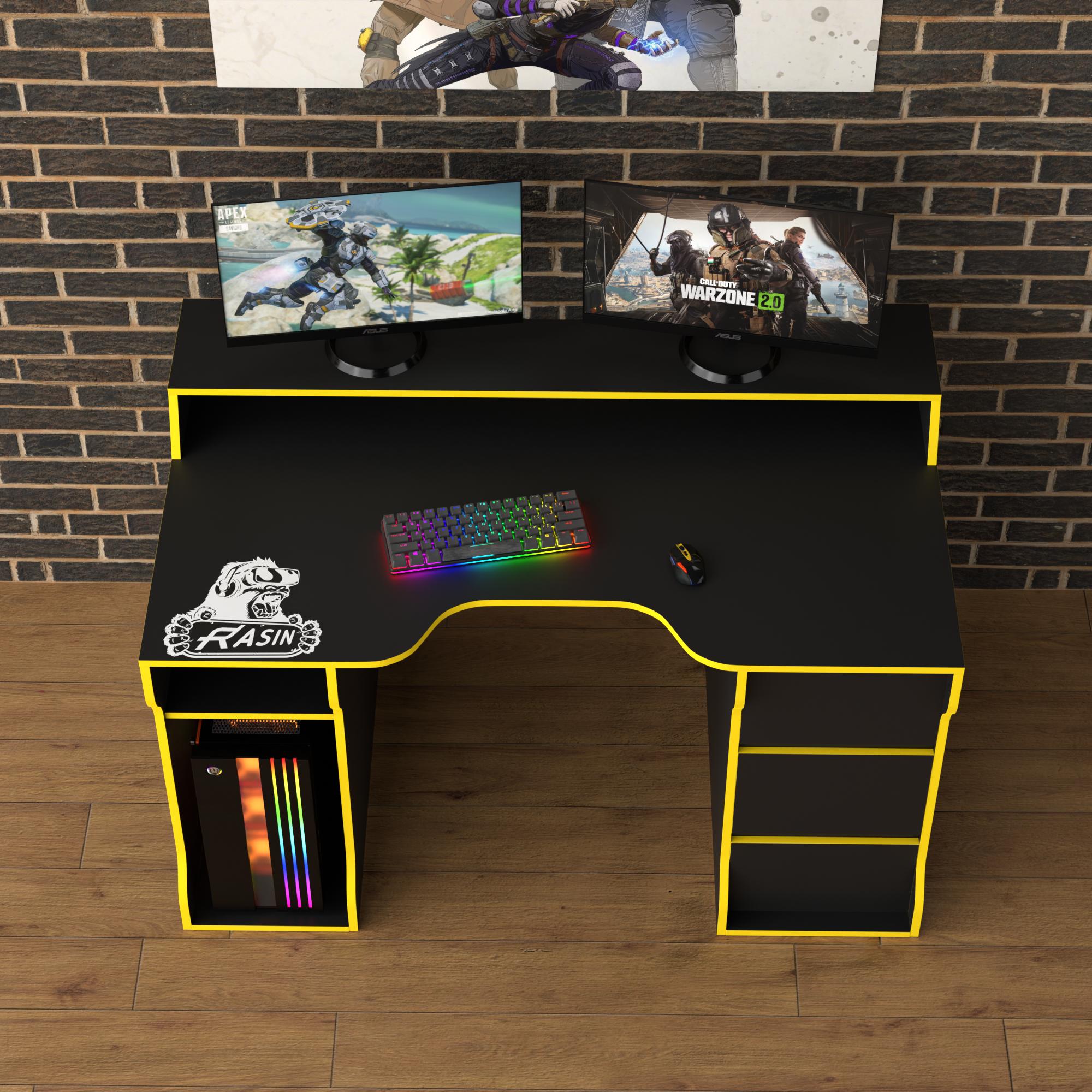 Стол геймерский эргономичный с надстройкой Zeus Rasin RS-26 из ЛДСП Черно-желтый (RS-26) - фото 3 Стол геймерский эргономичный с надстройкой Zeus Rasin RS-26 из ЛДСП Черно-желтый (RS-26) - фото 3