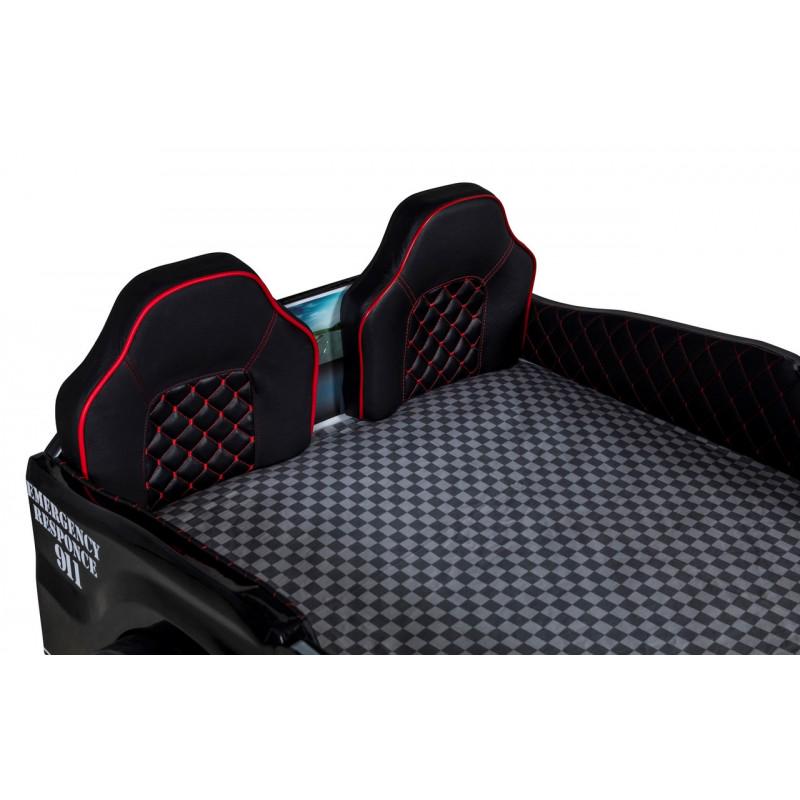 Кровать-машина Super Car Мустанг Полиция с кожаными сидениями и звуковыми эффектами/пульт ДУ Черный/Белый - фото 7 Кровать-машина Super Car Мустанг Полиция с кожаными сидениями и звуковыми эффектами/пульт ДУ Черный/Белый - фото 7