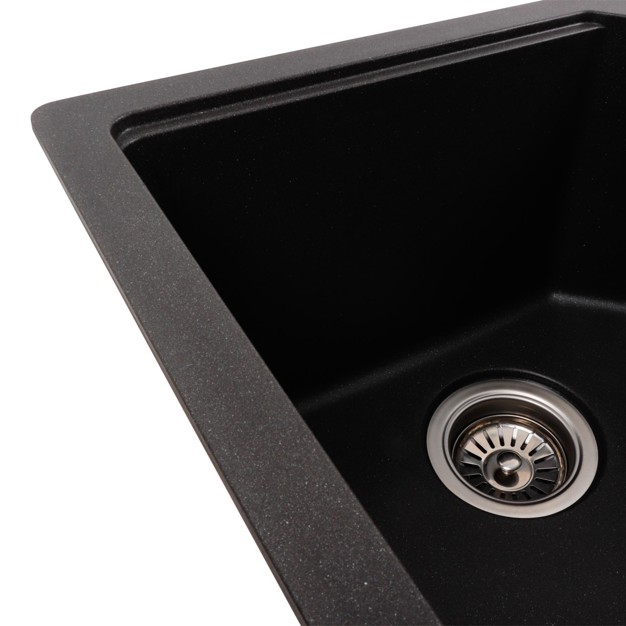 Мийка кухонна Platinum PLS-A40853 дві чаші гранітна прямокутна 780x500 мм Чорний (25968113) - фото 4