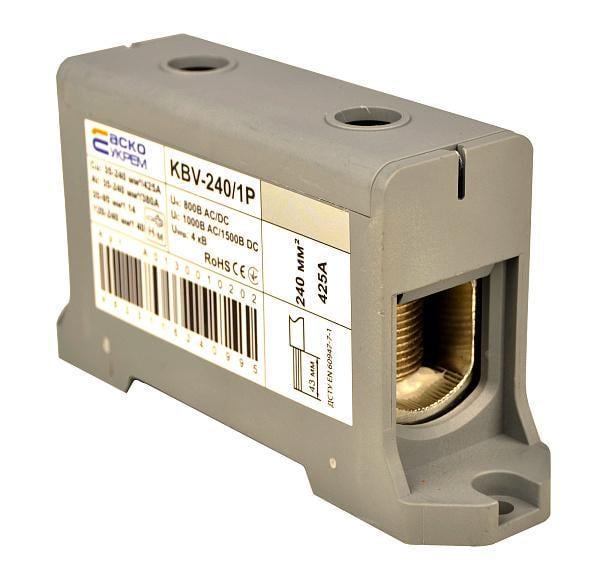 Клемма вводная силовая АСКО KBV 35-240 мм.кв 425А 1-1 800V AC Серый (A0130010202)