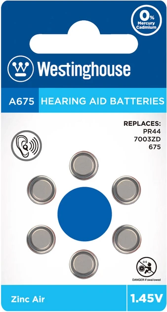 Батарейка повітряно-цинкова Westinghouse для слухового апарату A675 1,45 В 1 шт. (147) - фото 2