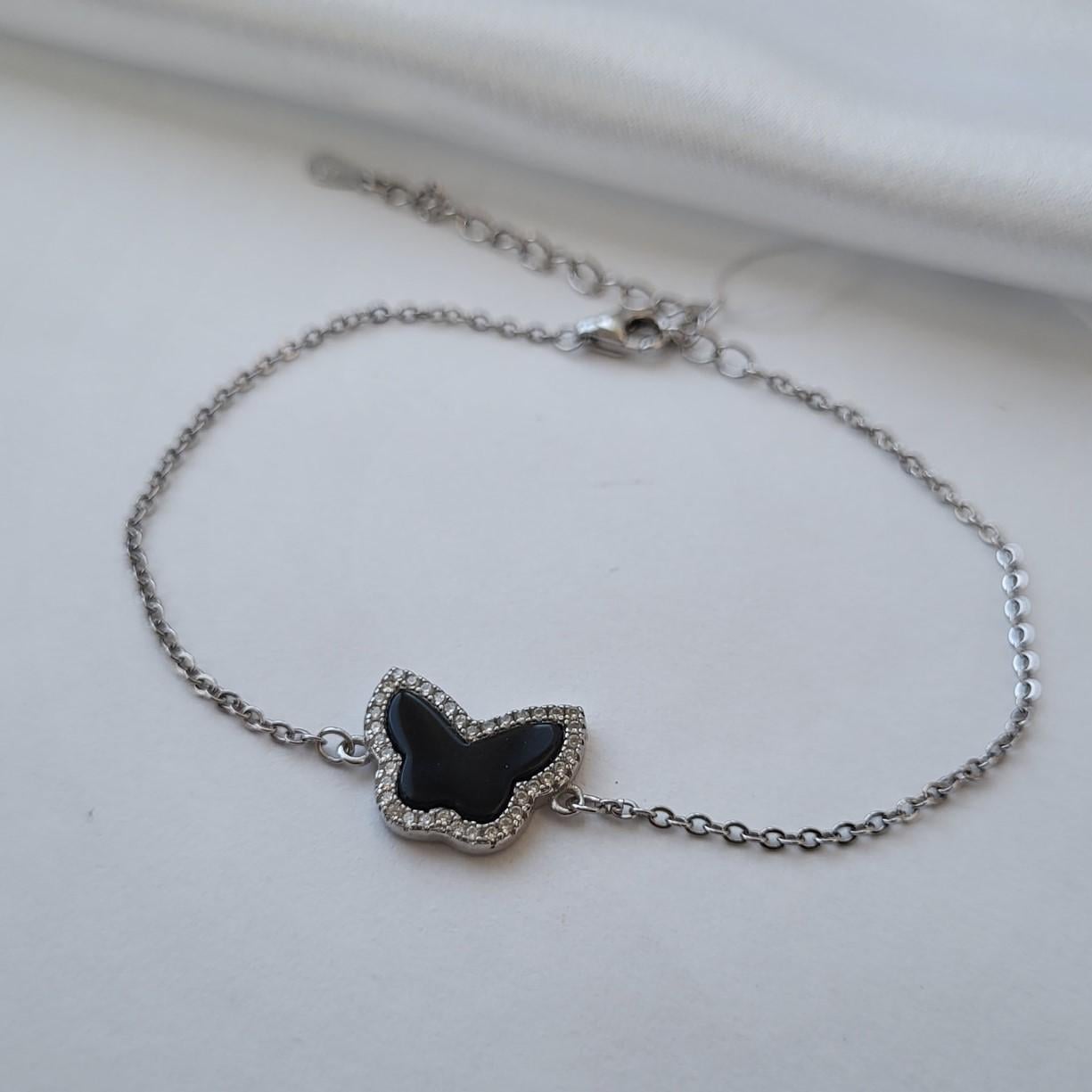 Браслет жіночий Метелик з чорним оніксом зі срібла 925 проба 3,02 г (77068)