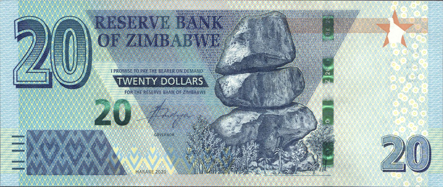 Коллекционная банкнота Зимбабве 2020 20 долларов,,UNC