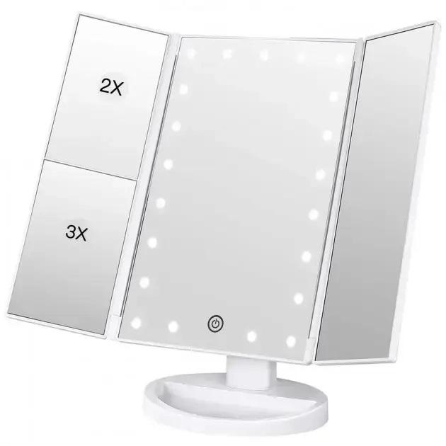 Зеркало косметическое LED Magnifying Mirror тройное для макияжа с подсветкой (2216454752) - фото 2