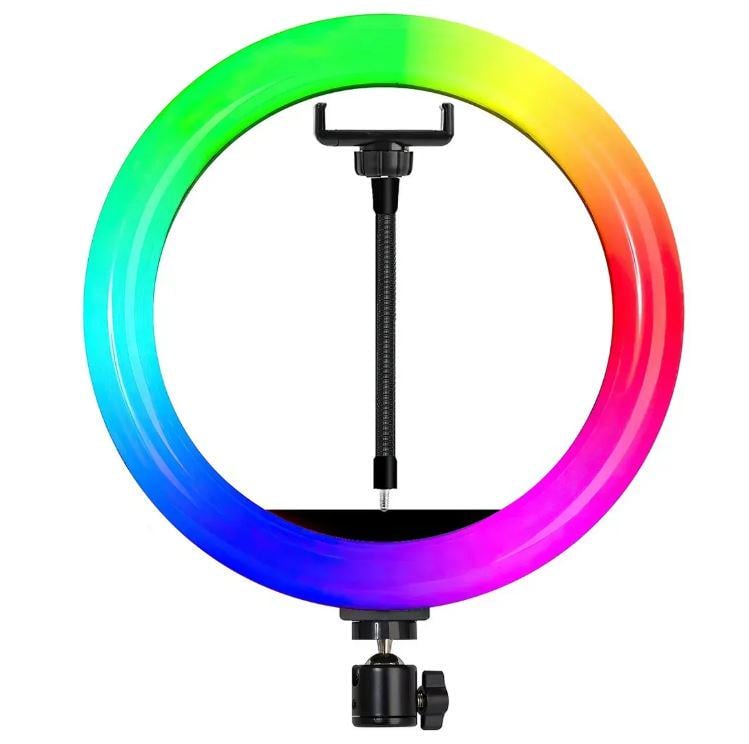 Лампа кольцевая RGB LED 36 см с держателем для телефона и штативом 2 м - фото 3 Лампа кольцевая RGB LED 36 см с держателем для телефона и штативом 2 м - фото 3