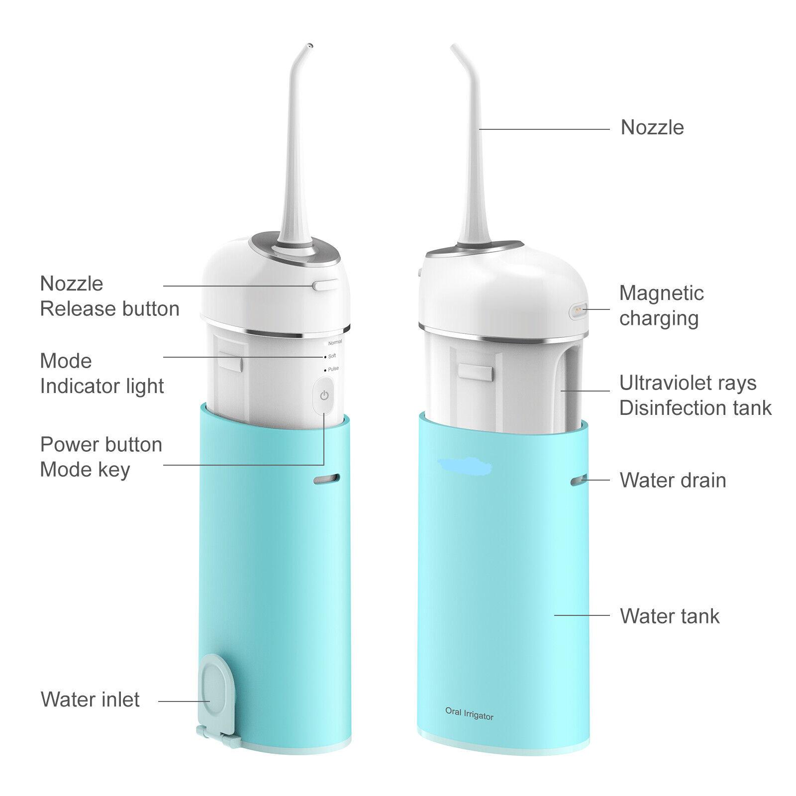 Ирригатор для полости рта портативный Portable Oral Irrigator и 4 сменные насадки Голубой - фото 8