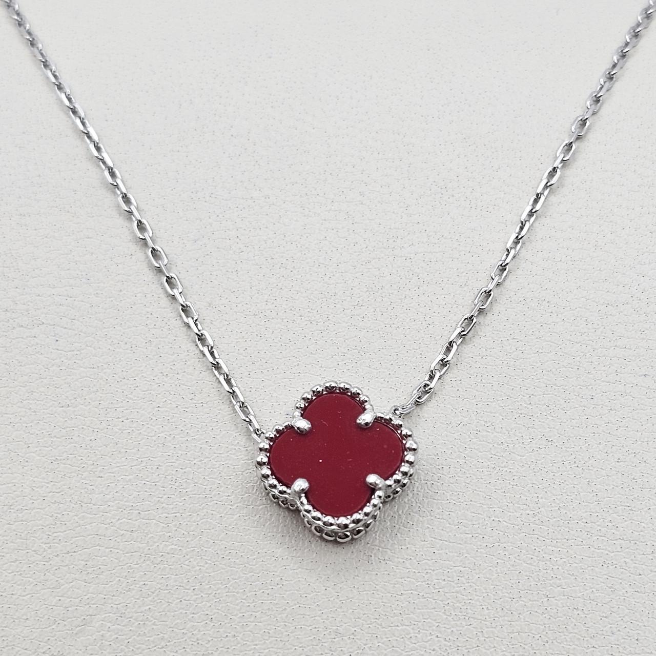Колье серебряное с кораллом Клевер 40+5 см 2,98 г (2983797805)