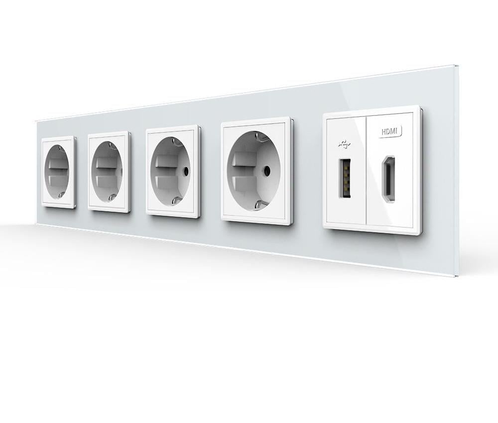 Розетка пятиместная LIVOLO с USB 10Вт интернет портом RJ-45/HDMI настенная дизайнерская стеклянная рамка Белый (VL-C7FCTC16A/FCUA/FCHD-10WP) Розетка пятиместная LIVOLO с USB 10Вт интернет портом RJ-45/HDMI настенная дизайнерская стеклянная рамка Белый (VL-C7FCTC16A/FCUA/FCHD-10WP)