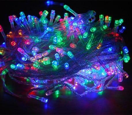 Электрогирлянда внутренняя разноцветная встроенный светодиод (LED) 200 ламп 12 м с контроллером прозрачный провод