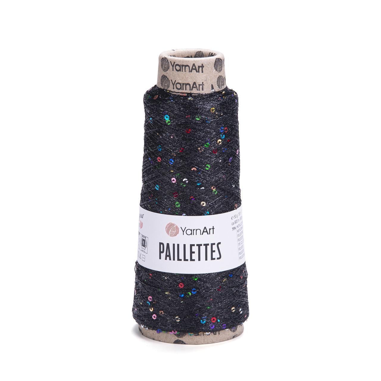 Пряжа с пайетками YarnArt Paillettes металлизированная 50 г Черный №8010 (2613878096) Пряжа с пайетками YarnArt Paillettes металлизированная 50 г Черный №8010 (2613878096)