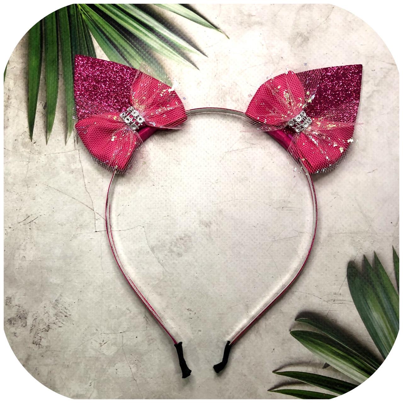 Обруч с ушками и бантиками Темно-розовый (74178997)