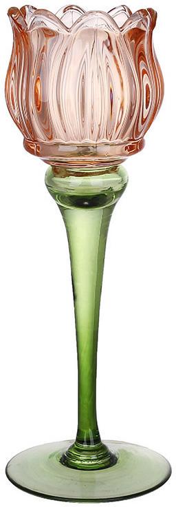 Подсвечник стеклянный Тюльпан 8х27 см Оранжевый Подсвечник стеклянный Тюльпан 8х27 см Оранжевый