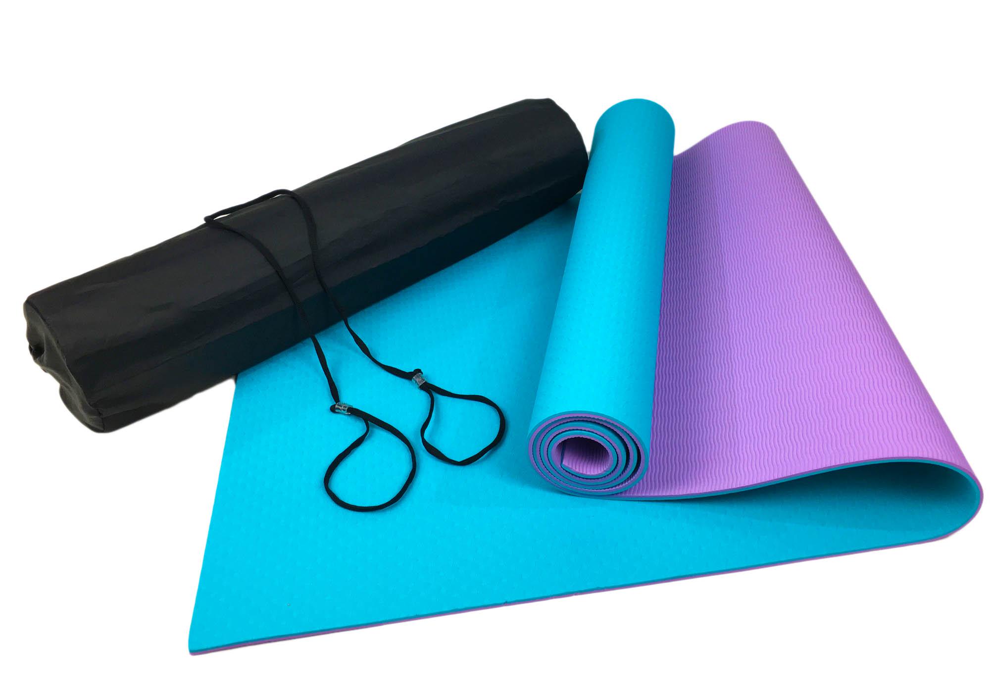 Коврик для йоги EasyFit TPE+TC 183х61 см с чехлом Мятный/Фиолетовый (EF-MV6)